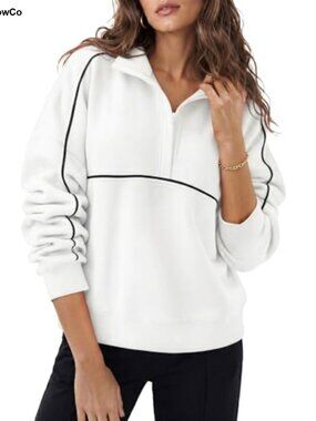 Womens Oversized Sweatshirt Long Sleeve Collared Zip V Neck Loose Pullover Top